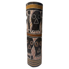 Used Australian Aboriginal Art Carved Wood Log Bone Totem Coffin with Skull Design