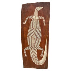 Vintage Australian Aboriginal Art David Milaybuma Goanna Lizard Mounted Bark Painting