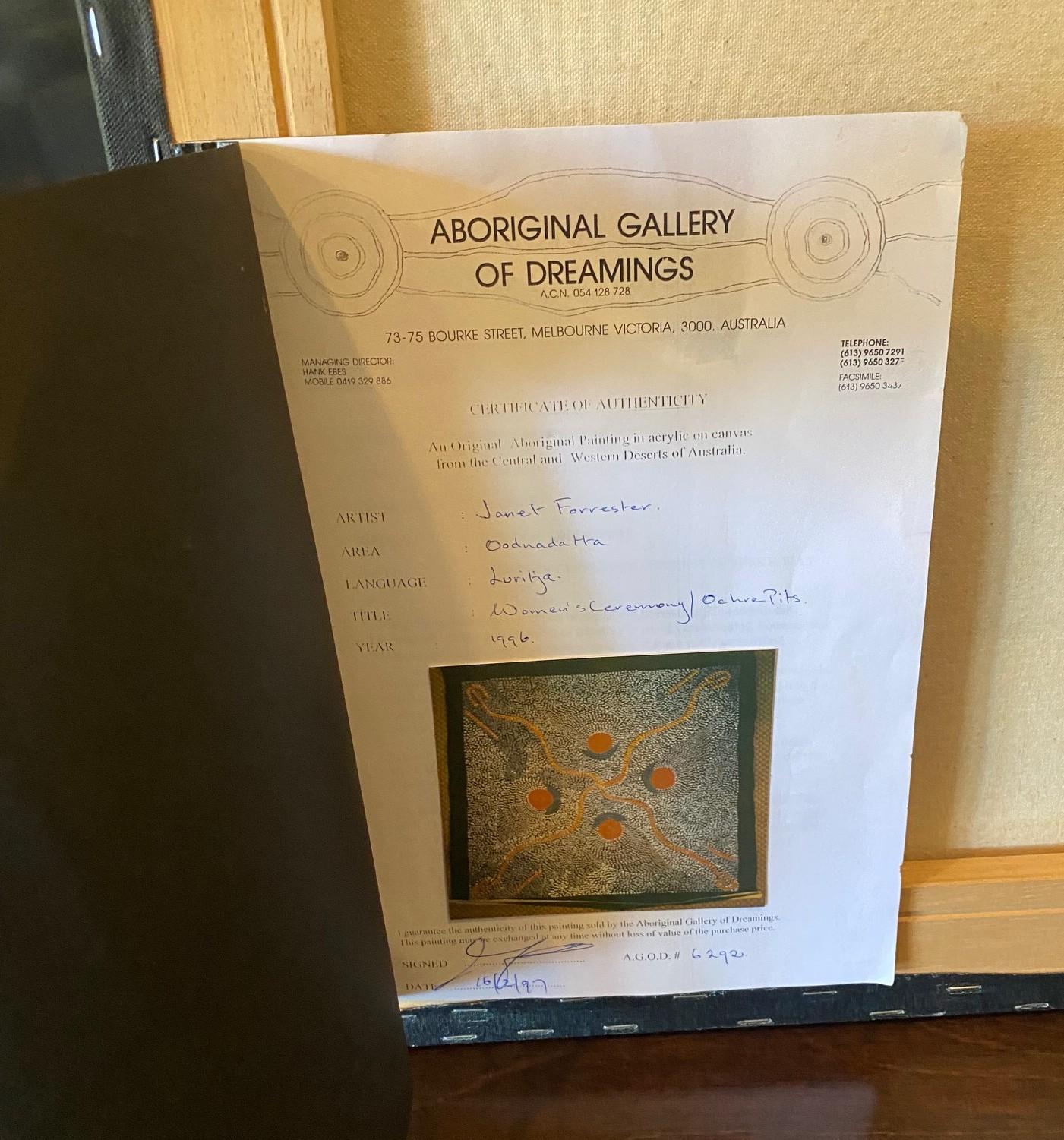 Australische Aborigine-Kunst Janet Forrester Ngala Dot Malerei Zeremonie der Frauen im Angebot 10