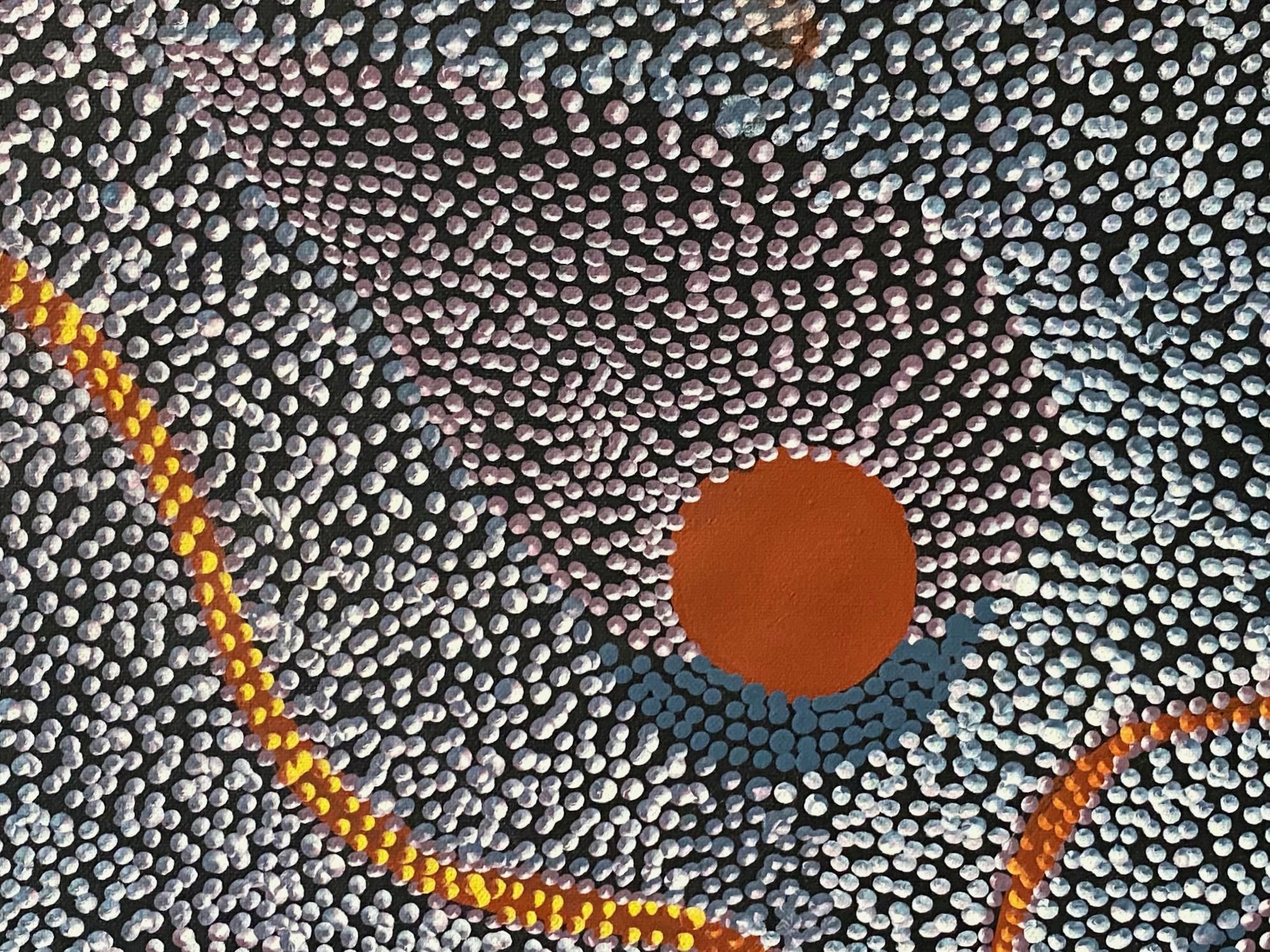Australische Aborigine-Kunst Janet Forrester Ngala Dot Malerei Zeremonie der Frauen (Leinwand) im Angebot
