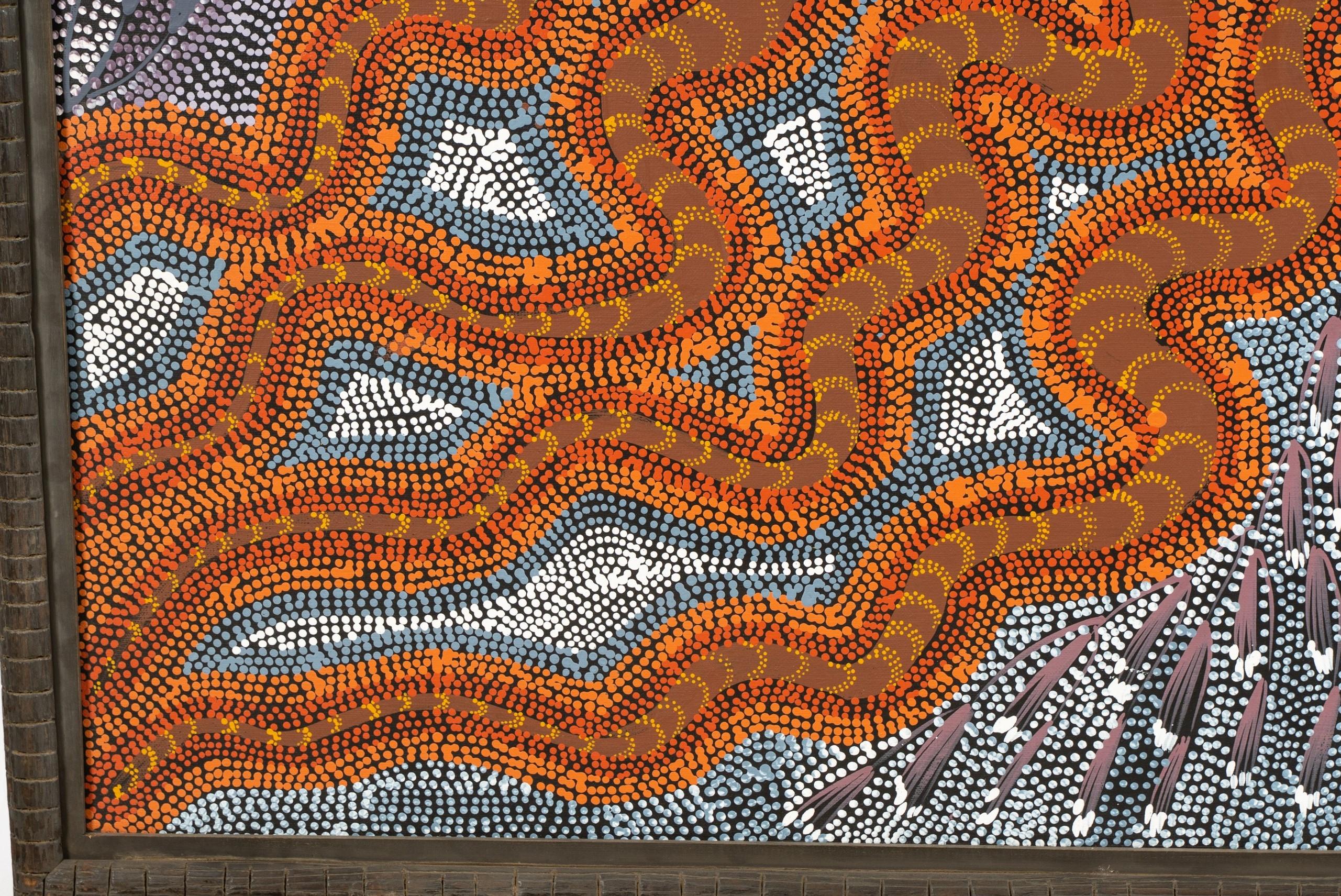 XX secolo Arte aborigena australiana Janet Forrester Pittura Ngala Serpente e sogno della Via Lattea in vendita
