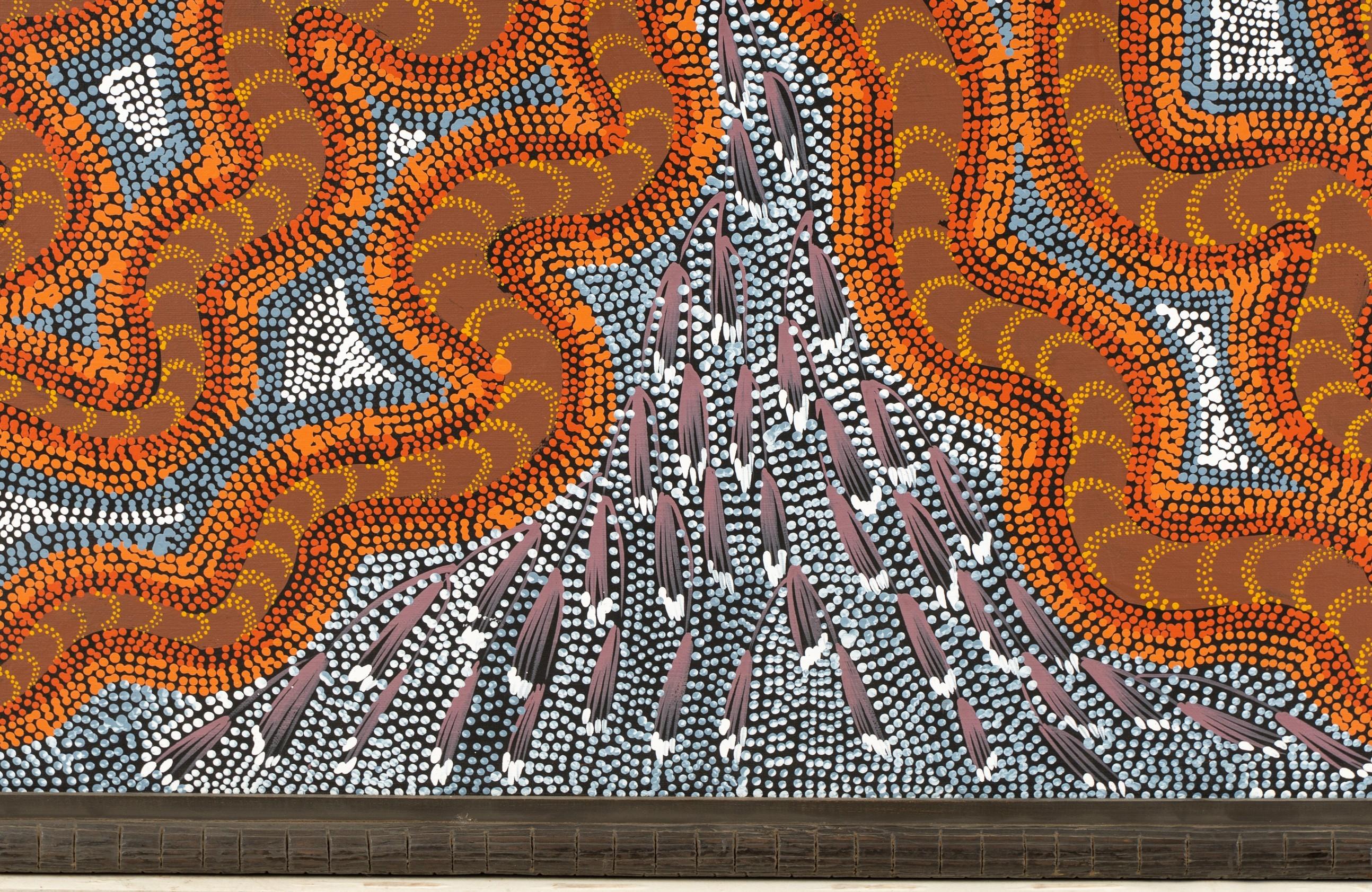 Tela Arte aborigena australiana Janet Forrester Pittura Ngala Serpente e sogno della Via Lattea in vendita