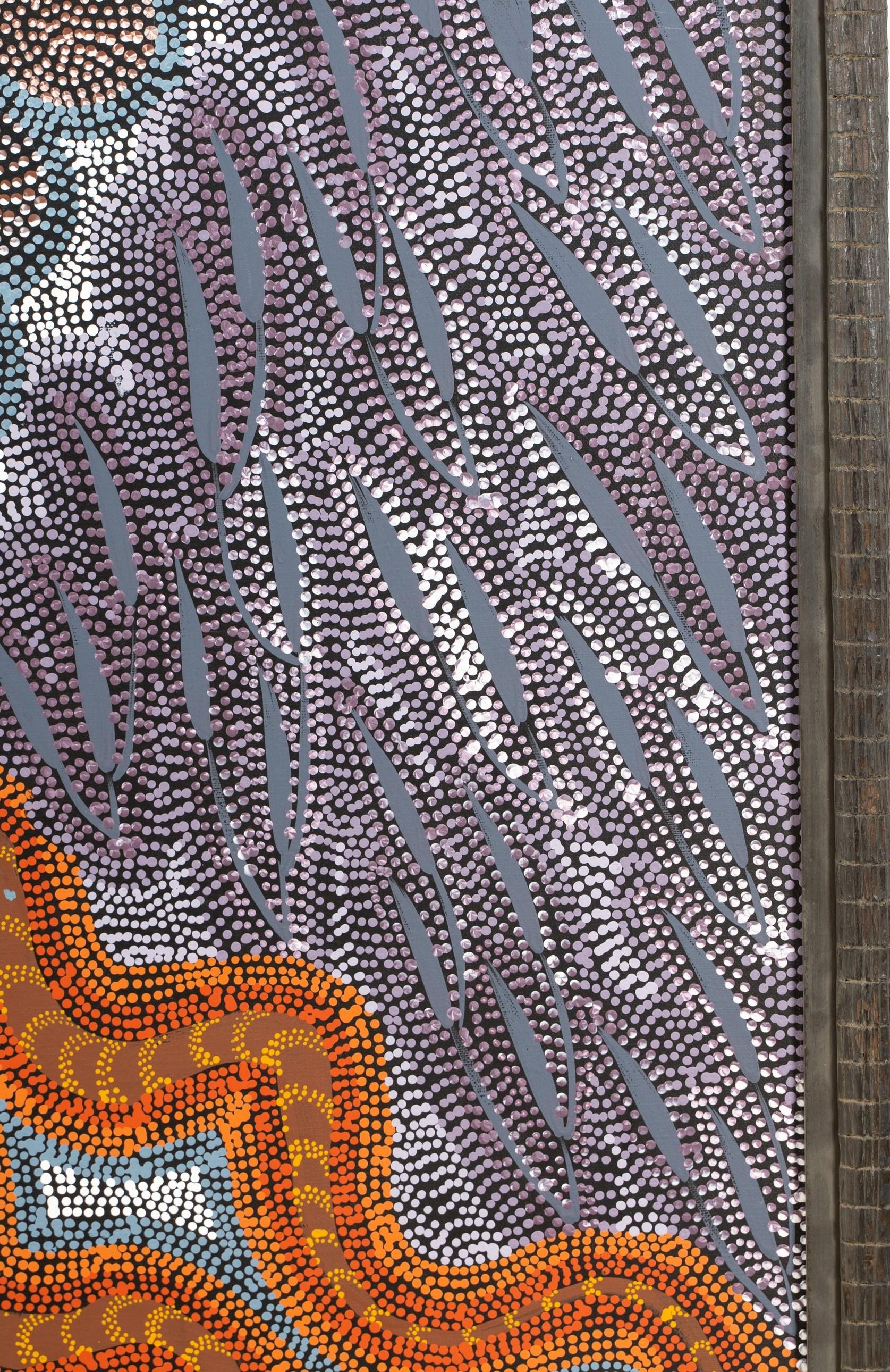 Arte aborigena australiana Janet Forrester Pittura Ngala Serpente e sogno della Via Lattea in vendita 2