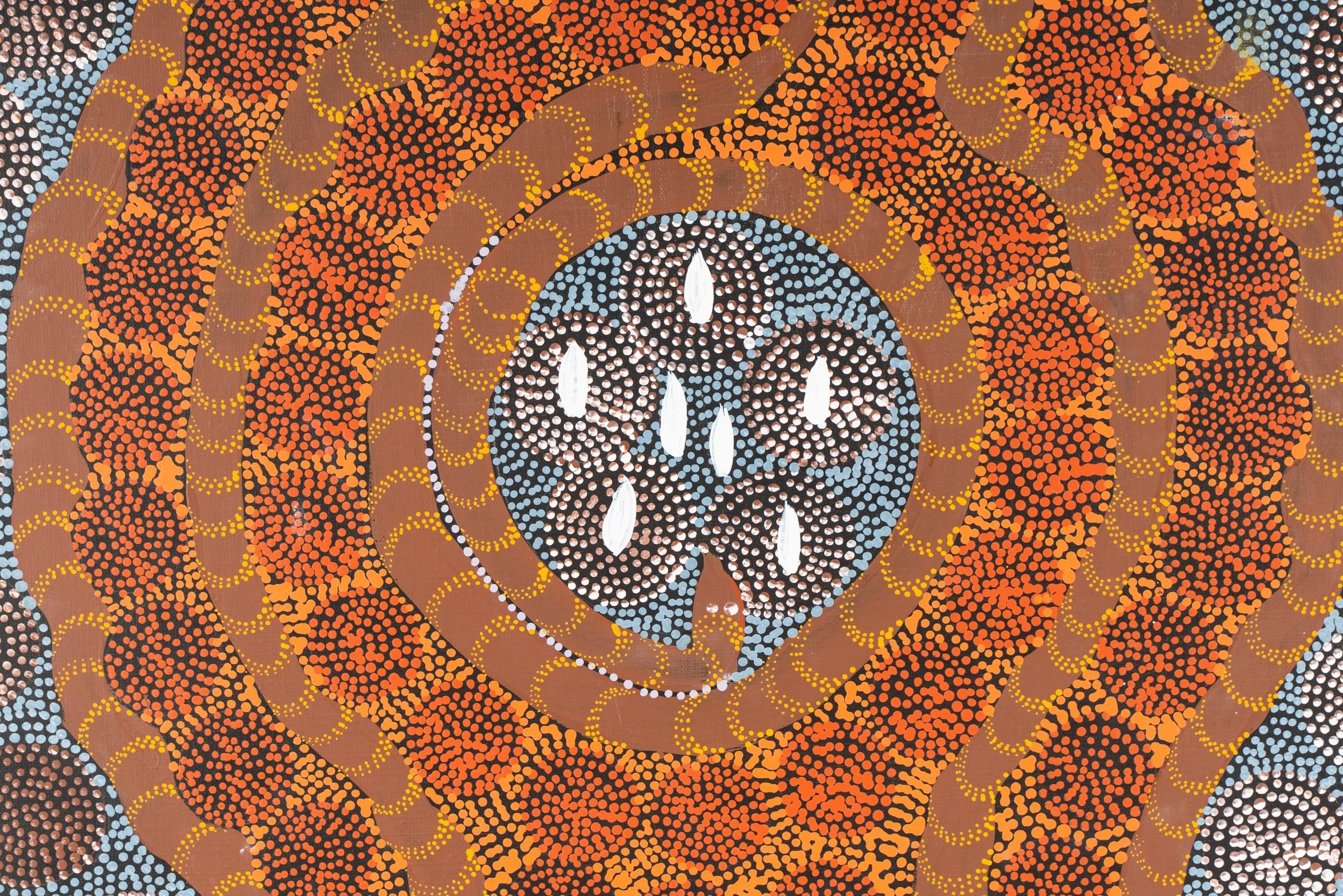 Tribale Arte aborigena australiana Janet Forrester Pittura Ngala Serpente e sogno della Via Lattea in vendita