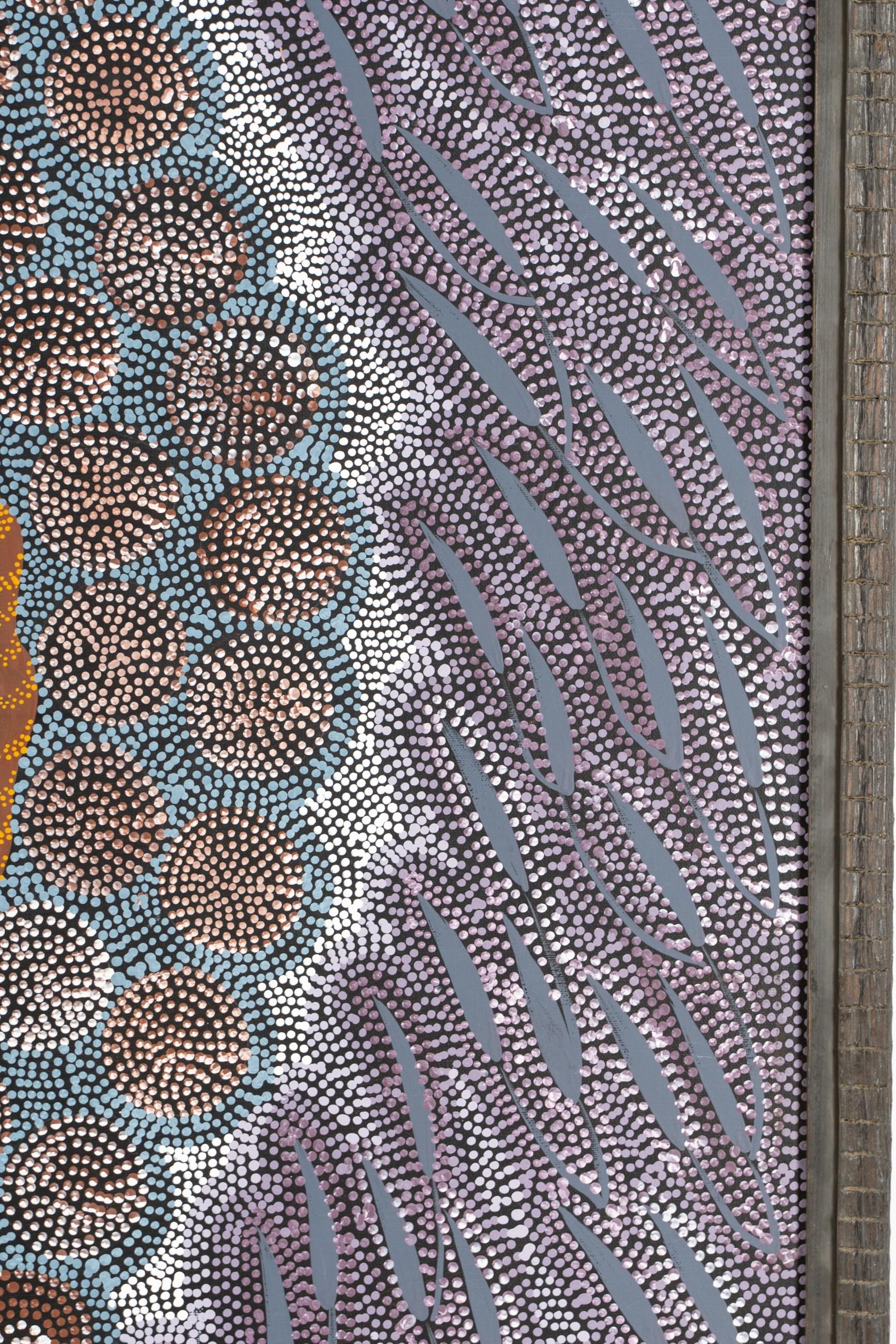 Dipinto a mano Arte aborigena australiana Janet Forrester Pittura Ngala Serpente e sogno della Via Lattea in vendita