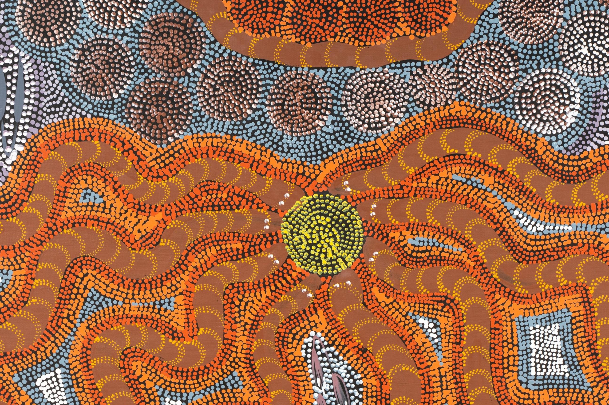 Arte aborigen australiano Janet Forrester Pintura Ngala Serpiente y sueño de la Vía Láctea en venta 1