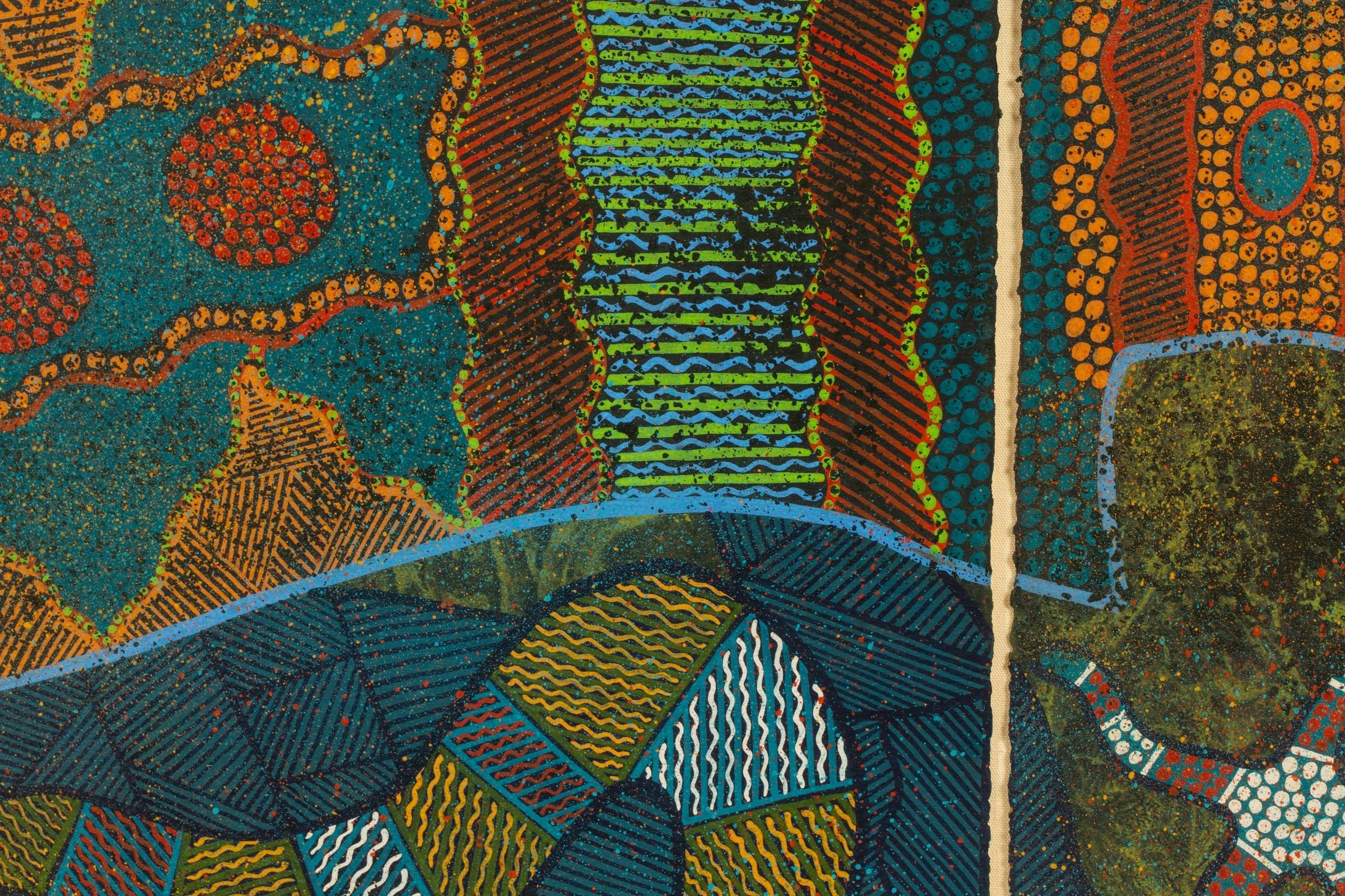 Australian Aboriginal Art Leanna Wanjidari Reid Signed Black Marlin Triptych For Sale 8
