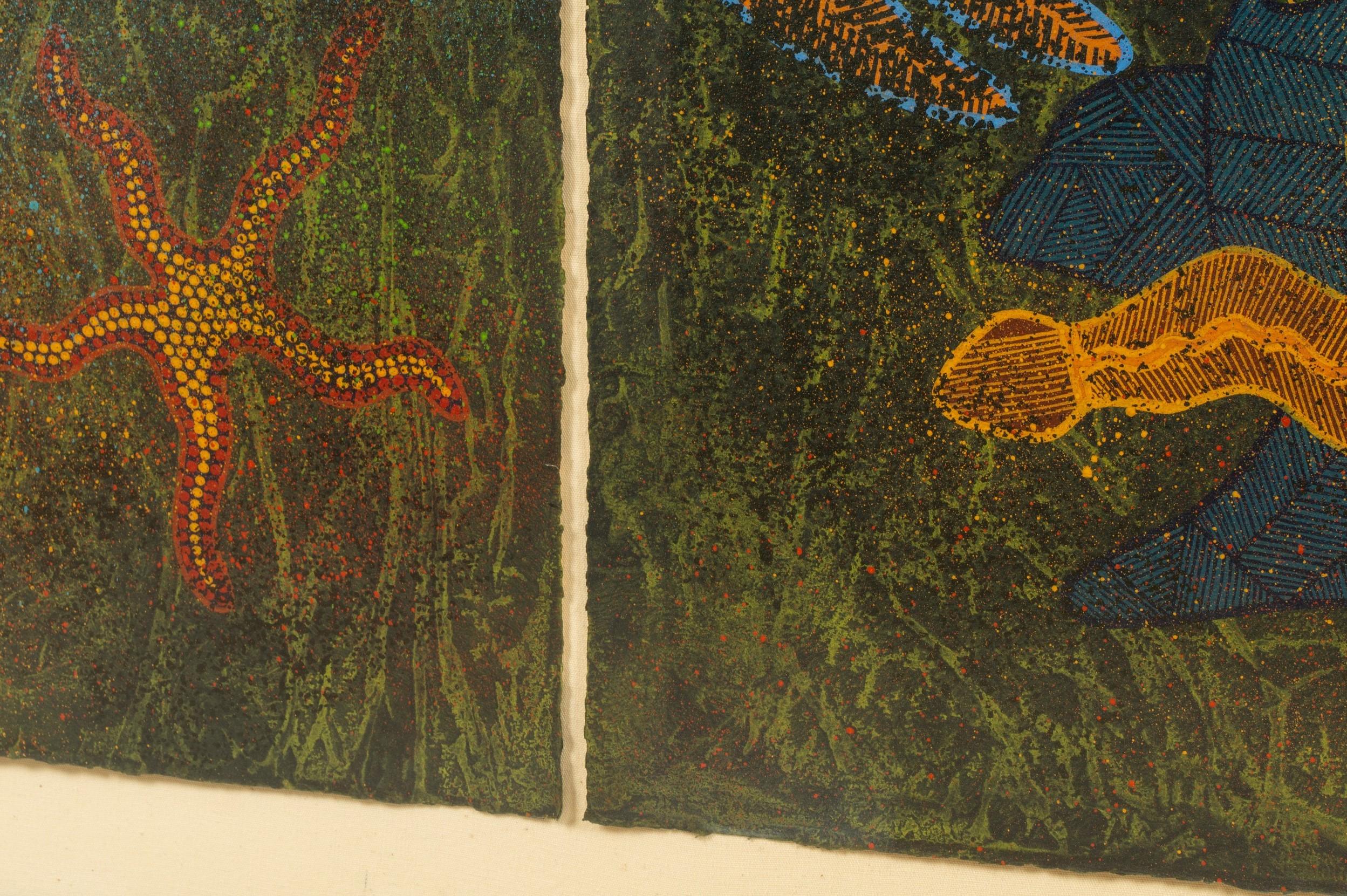 Australian Aboriginal Art Leanna Wanjidari Reid Signed Black Marlin Triptych For Sale 11