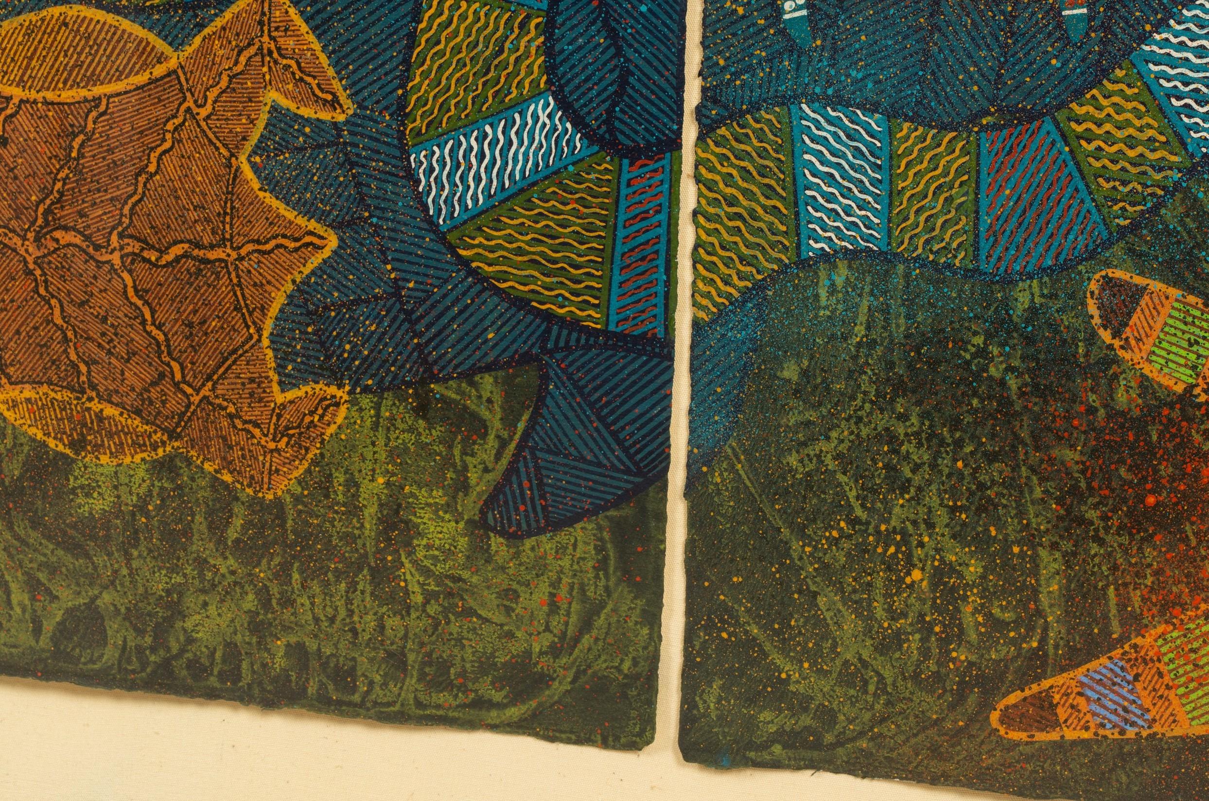 Australian Aboriginal Art Leanna Wanjidari Reid Signed Black Marlin Triptych For Sale 12