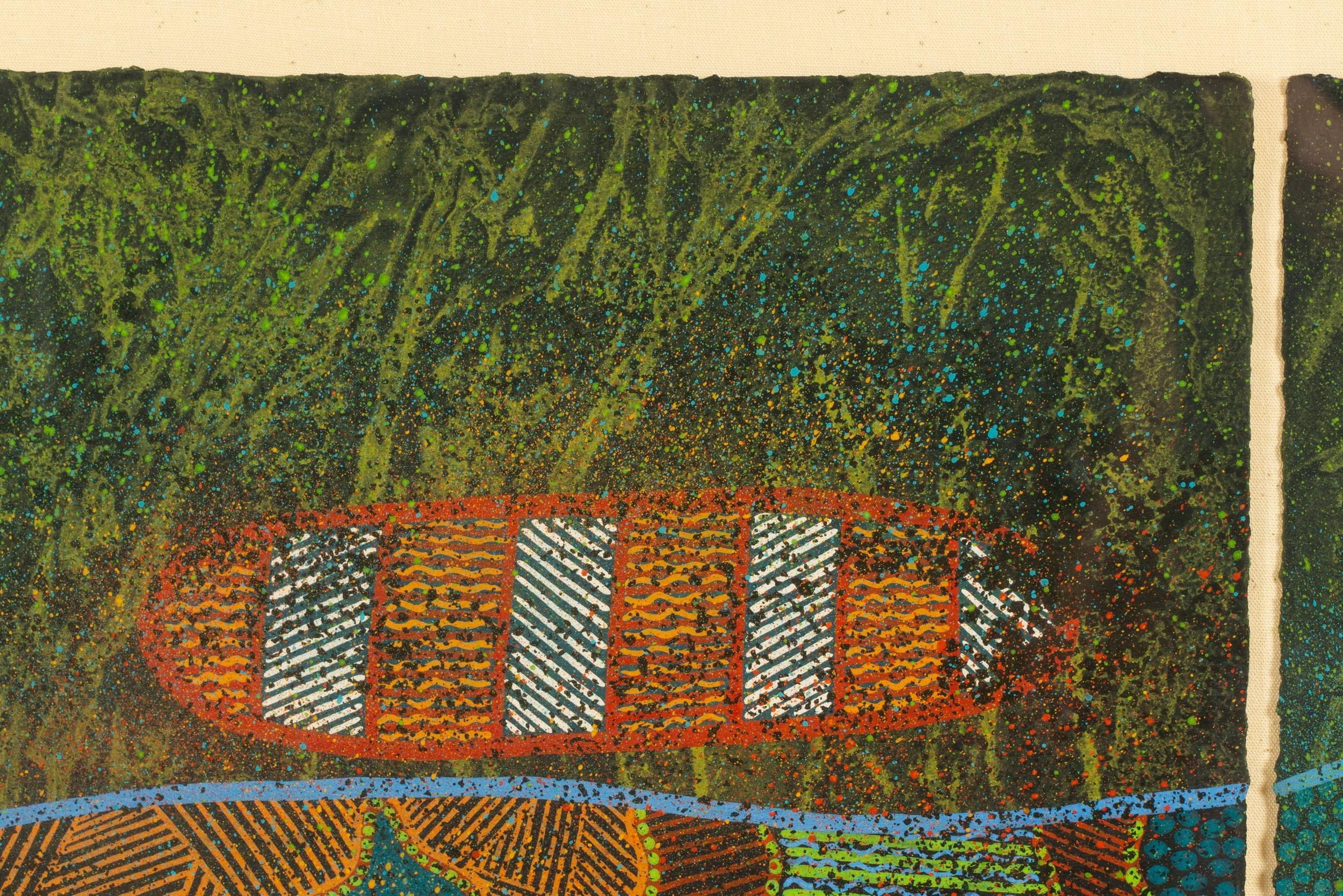 Australian Aboriginal Art Leanna Wanjidari Reid Signed Black Marlin Triptych For Sale 3