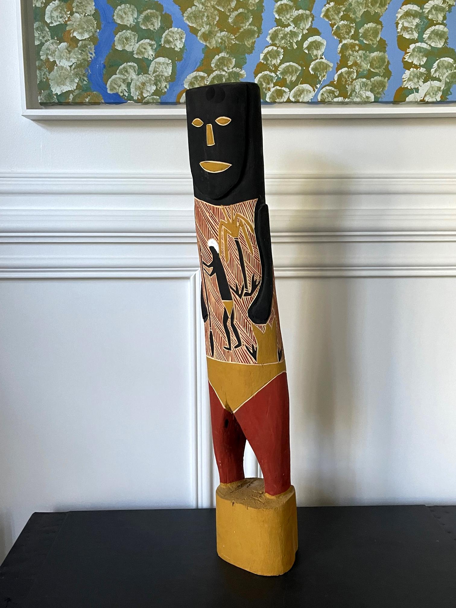 Wood Australian Aboriginal Carved Ancestor Figure with Ochre Paint For Sale