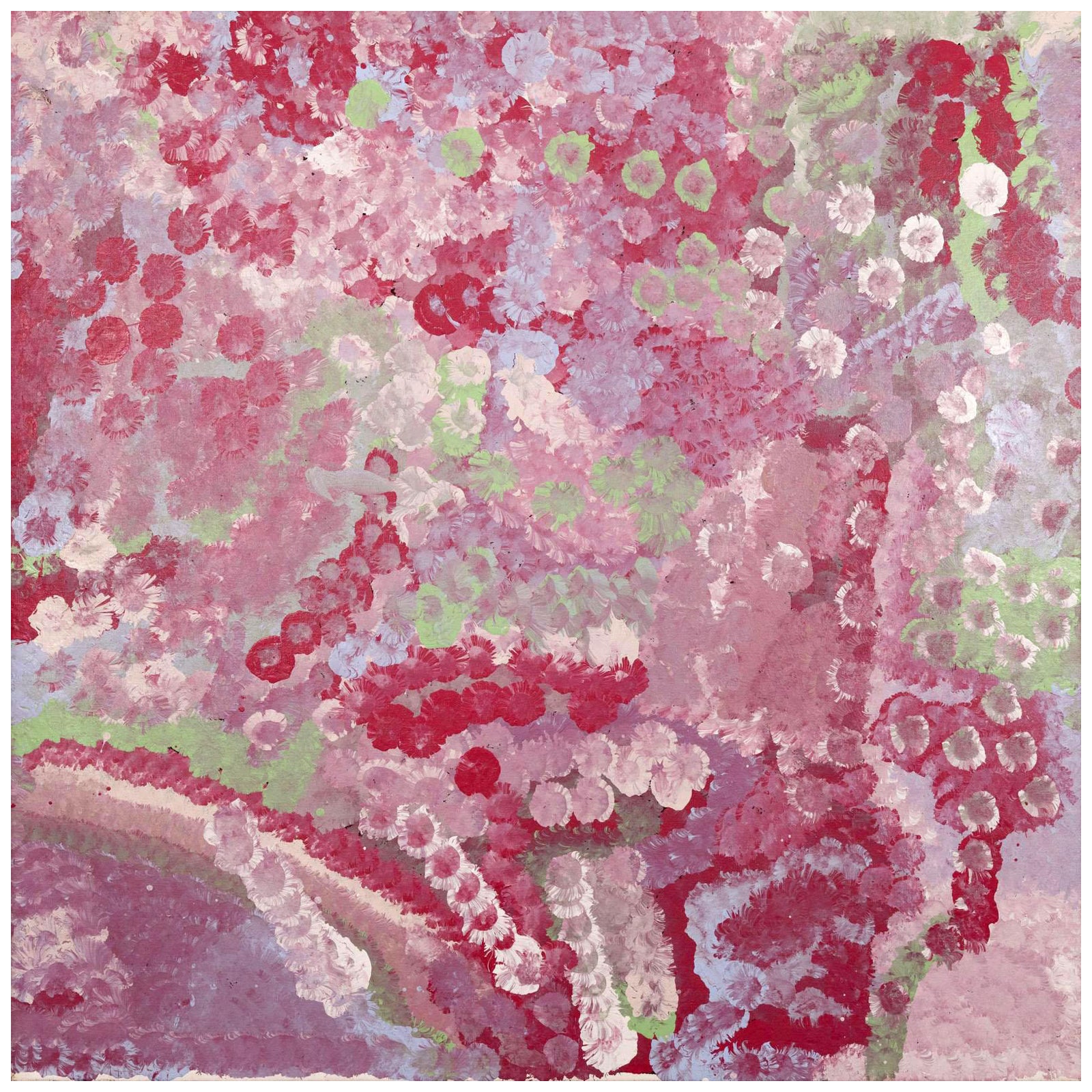 Ein beeindruckendes großes Gemälde von Emily Kame Kngwarreye, einer der bekanntesten australischen Aborigine-Malerinnen. Es wurde in den 1990er Jahren geschaffen und zeigt eine ihrer Träumereien 