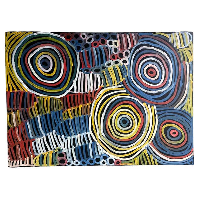 Large Colourful Aboriginal Australian Acrylic Painting For Sale at 1stDibs