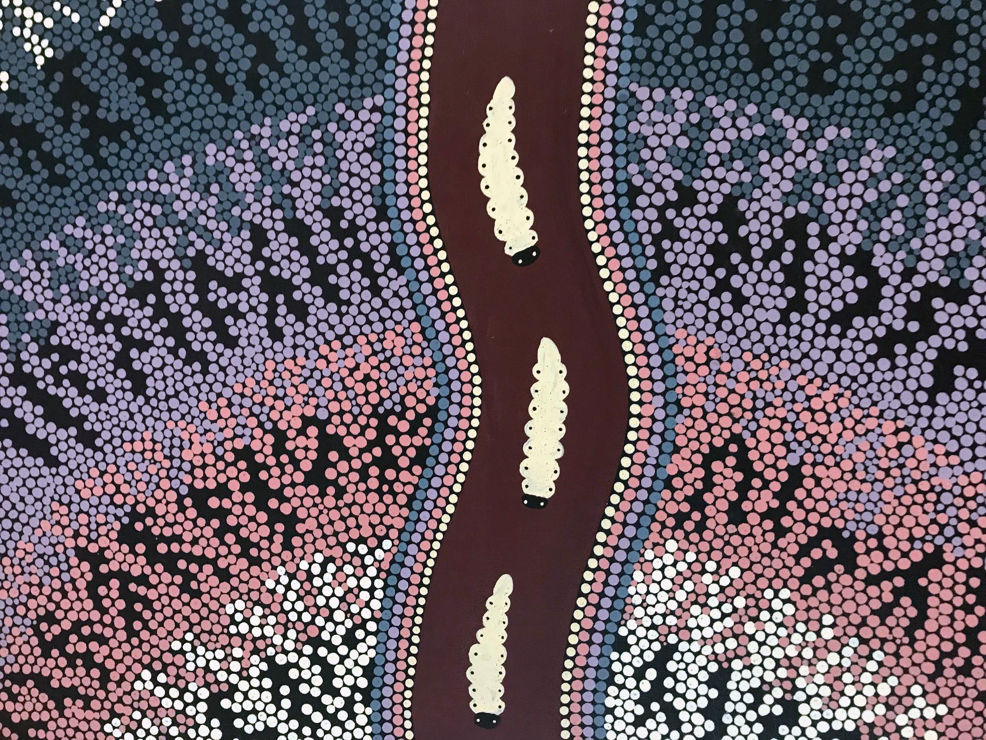 Australisches Gemälde der Aborigines von Sam Dickensen (Ende des 20. Jahrhunderts) im Angebot