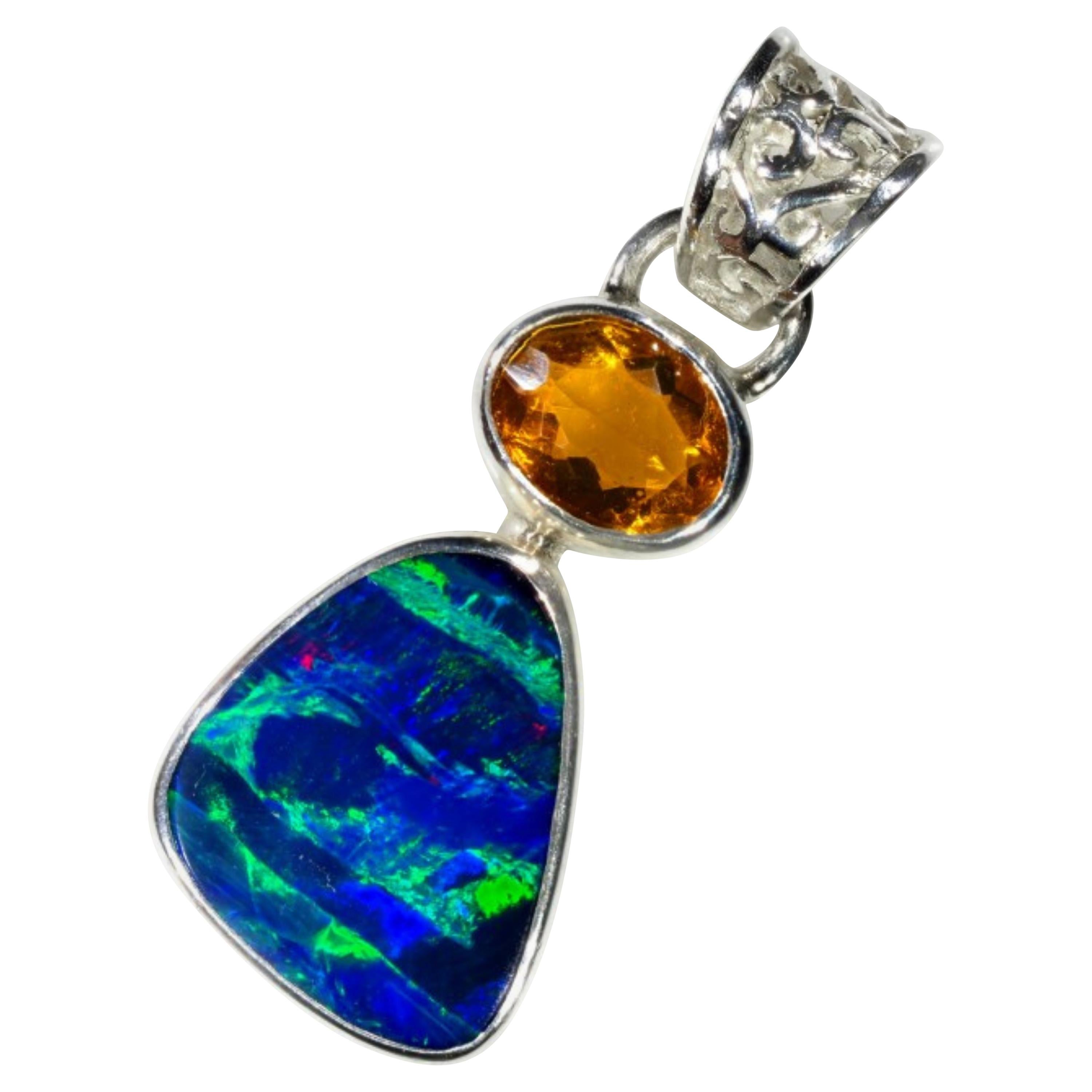 Australian and Mexican Opal Necklace Sterling Silver