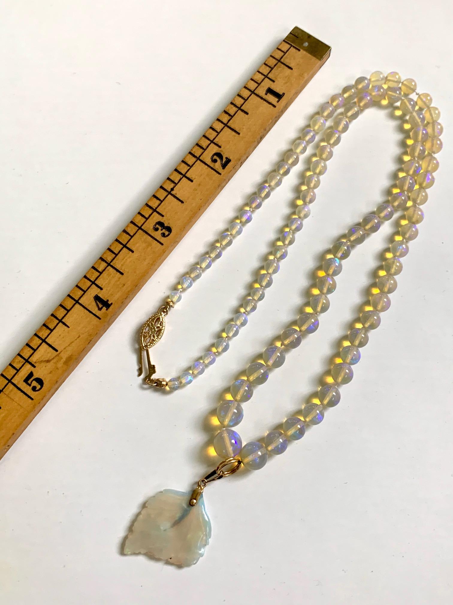 Australian Andamooka Opal Bead Pendant and Necklace with 14 Karat Gold Clasp For Sale 4