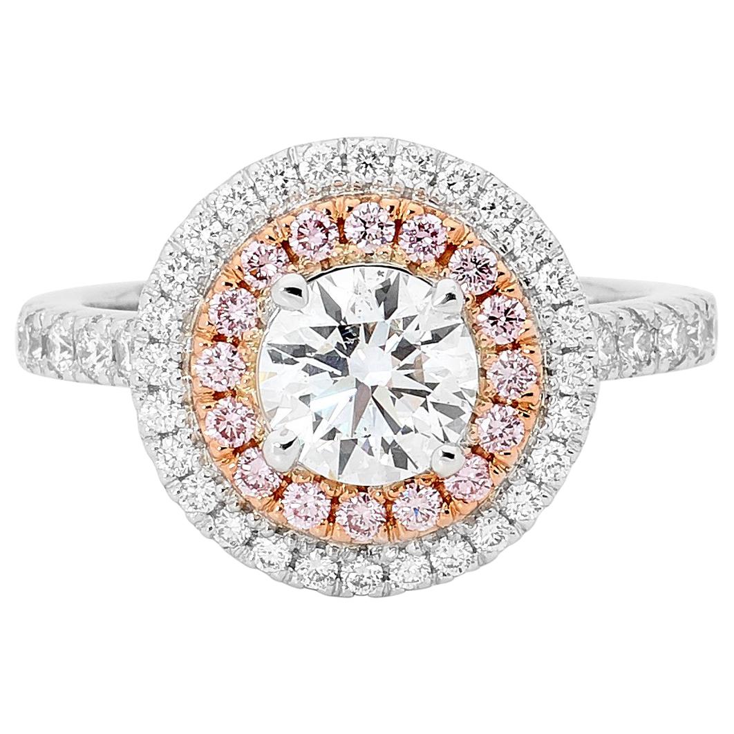 Australian Argyle 1.02 Carat White Diamond Twin Diamonds Halo Engagement Ring For Sale