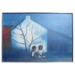 Australian Artist Robert Dickerson, Two Figures in Suburbia