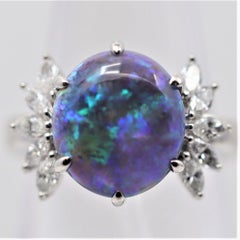 Australischer Schwarzer Kristall Opal Diamant Platin Ring