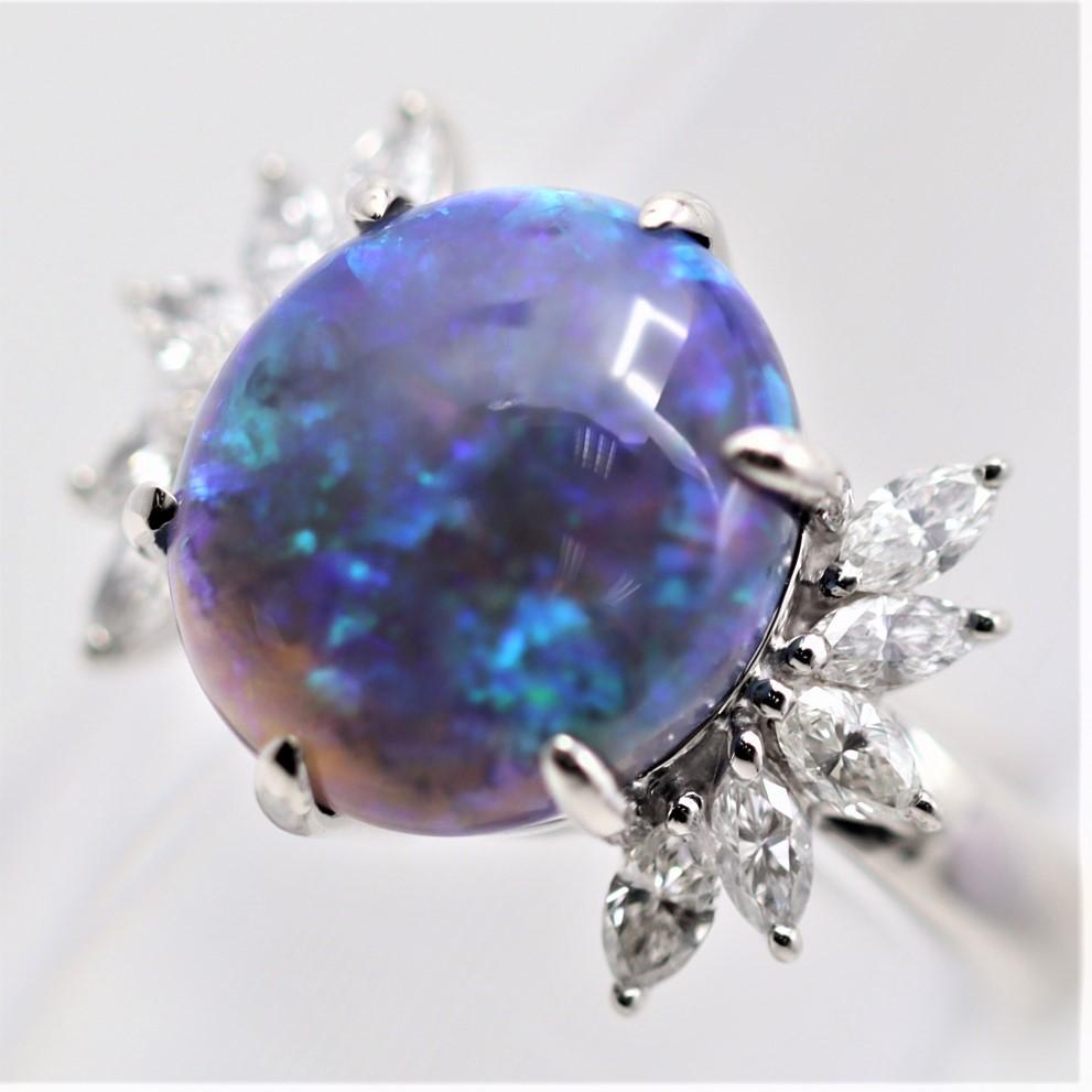 Bague en cristal noir d'Australie Opale Diamant Platine Neuf - En vente à Beverly Hills, CA