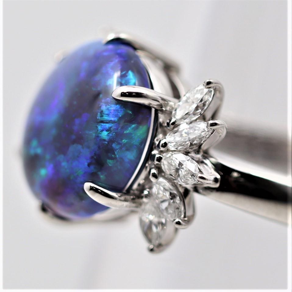 Bague en cristal noir d'Australie Opale Diamant Platine Pour femmes en vente