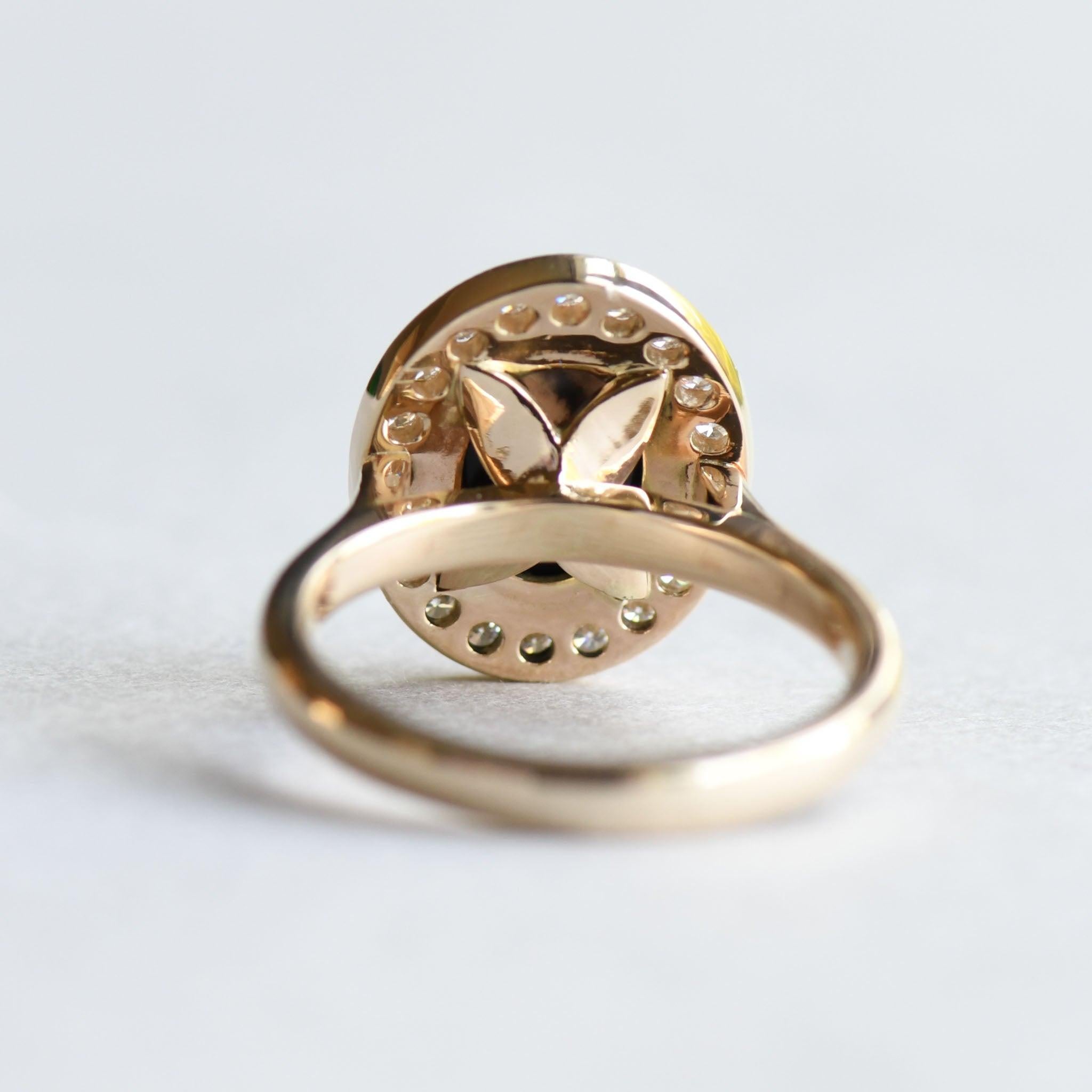 For Sale:  Australian Black Opal 1.188 Carat Ring, 14 Karat Gold Halo Ring 2