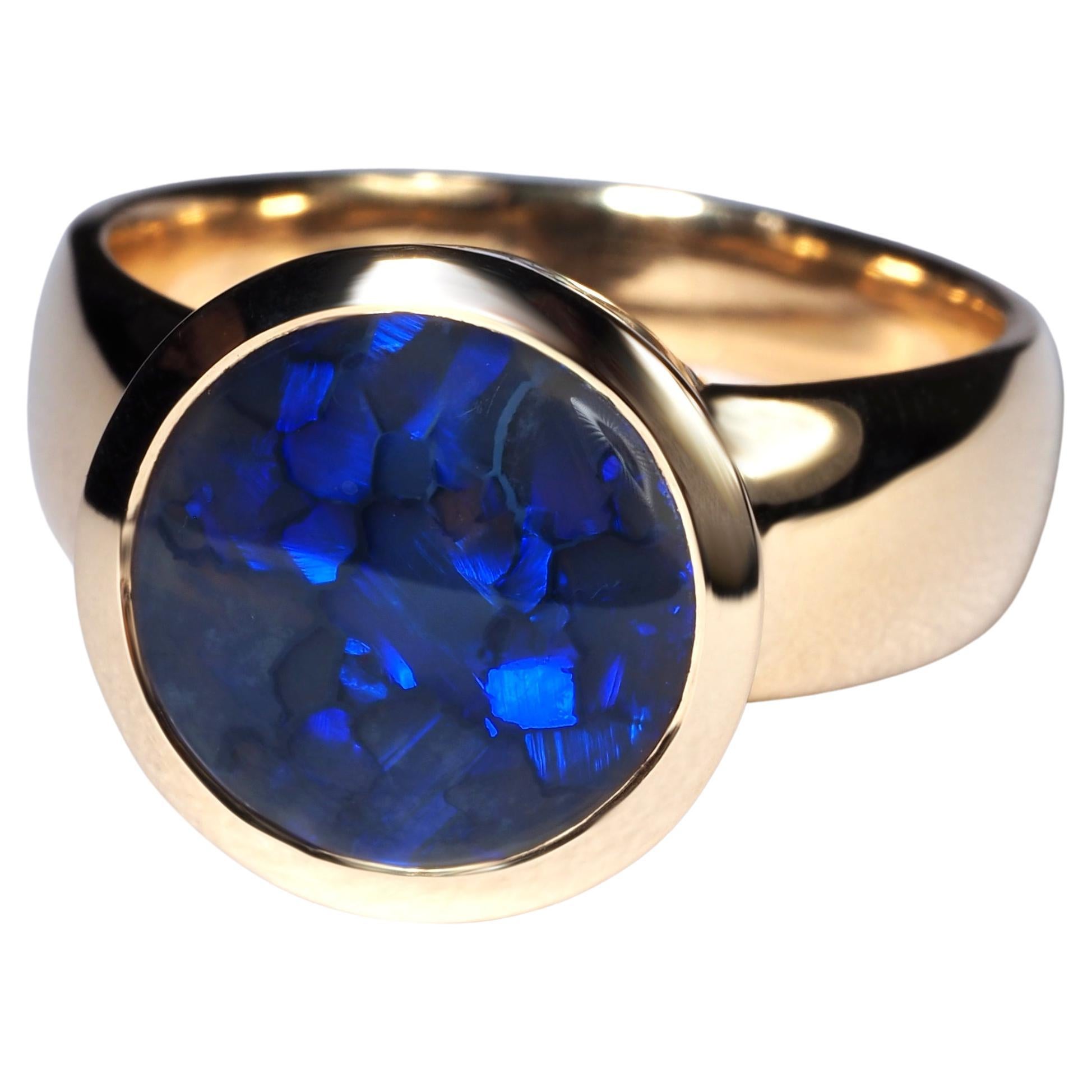 Opale noire australienne Bague en or jaune 18K Encre Bijoux en opale bleue cadeau