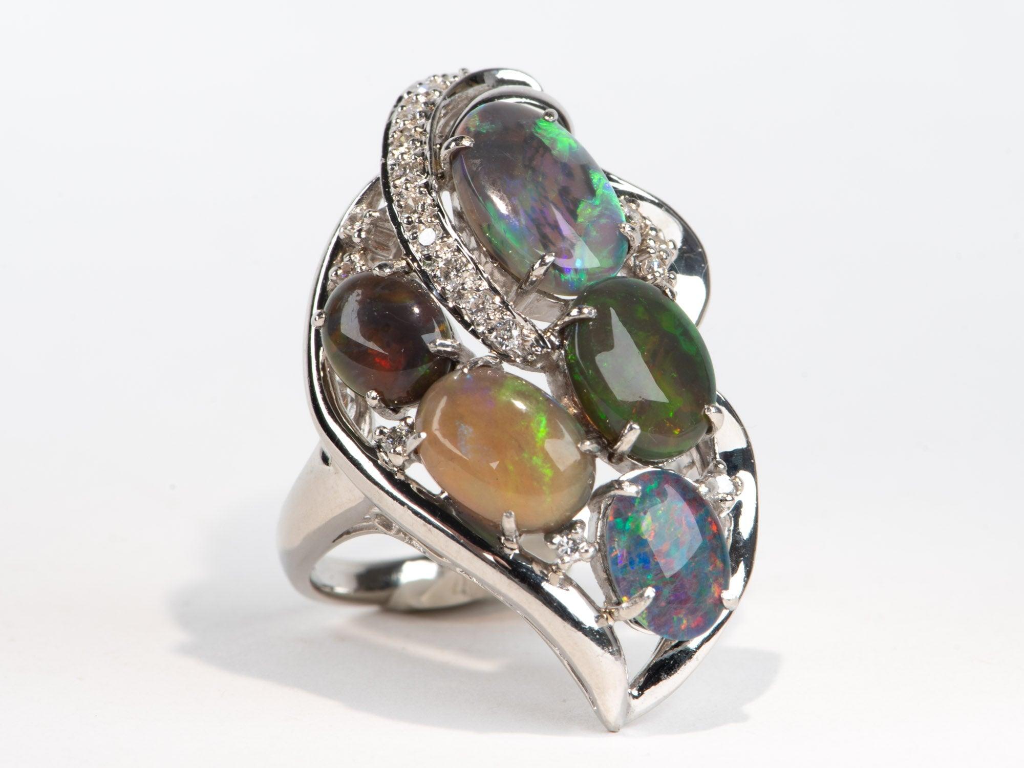 Australischer australischer schwarzer Opal und Diamant-Cluster-Ring PT900 Schwerer 14g+ V1149 für Damen oder Herren im Angebot