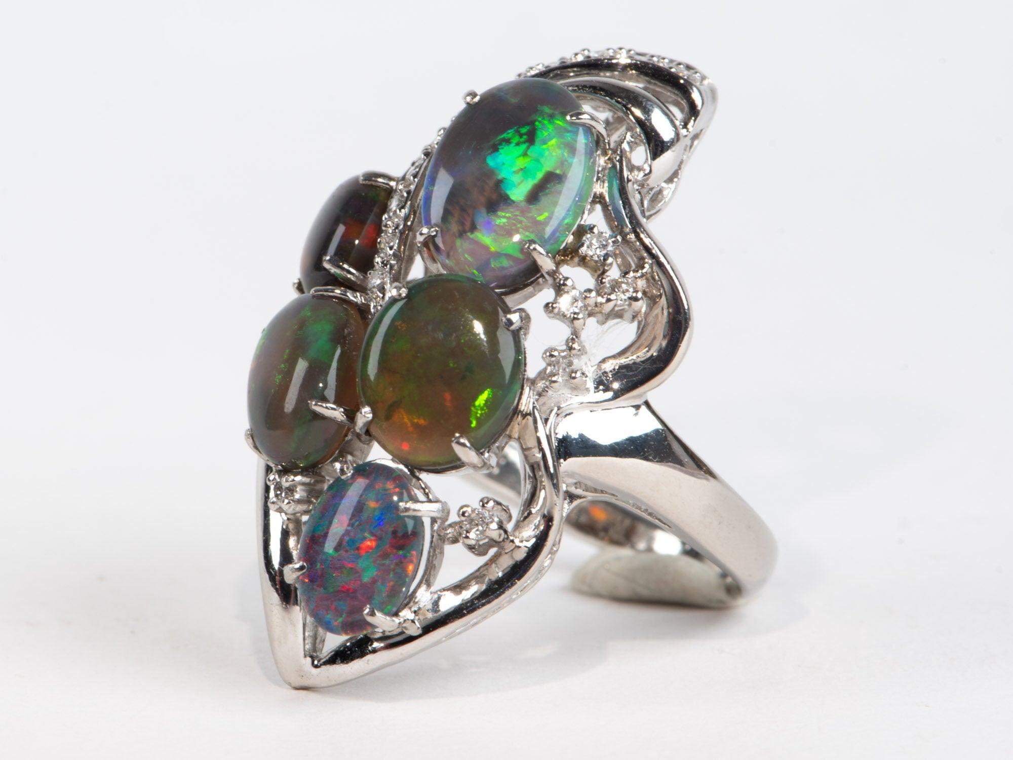 Australischer australischer schwarzer Opal und Diamant-Cluster-Ring PT900 Schwerer 14g+ V1149 im Angebot 1