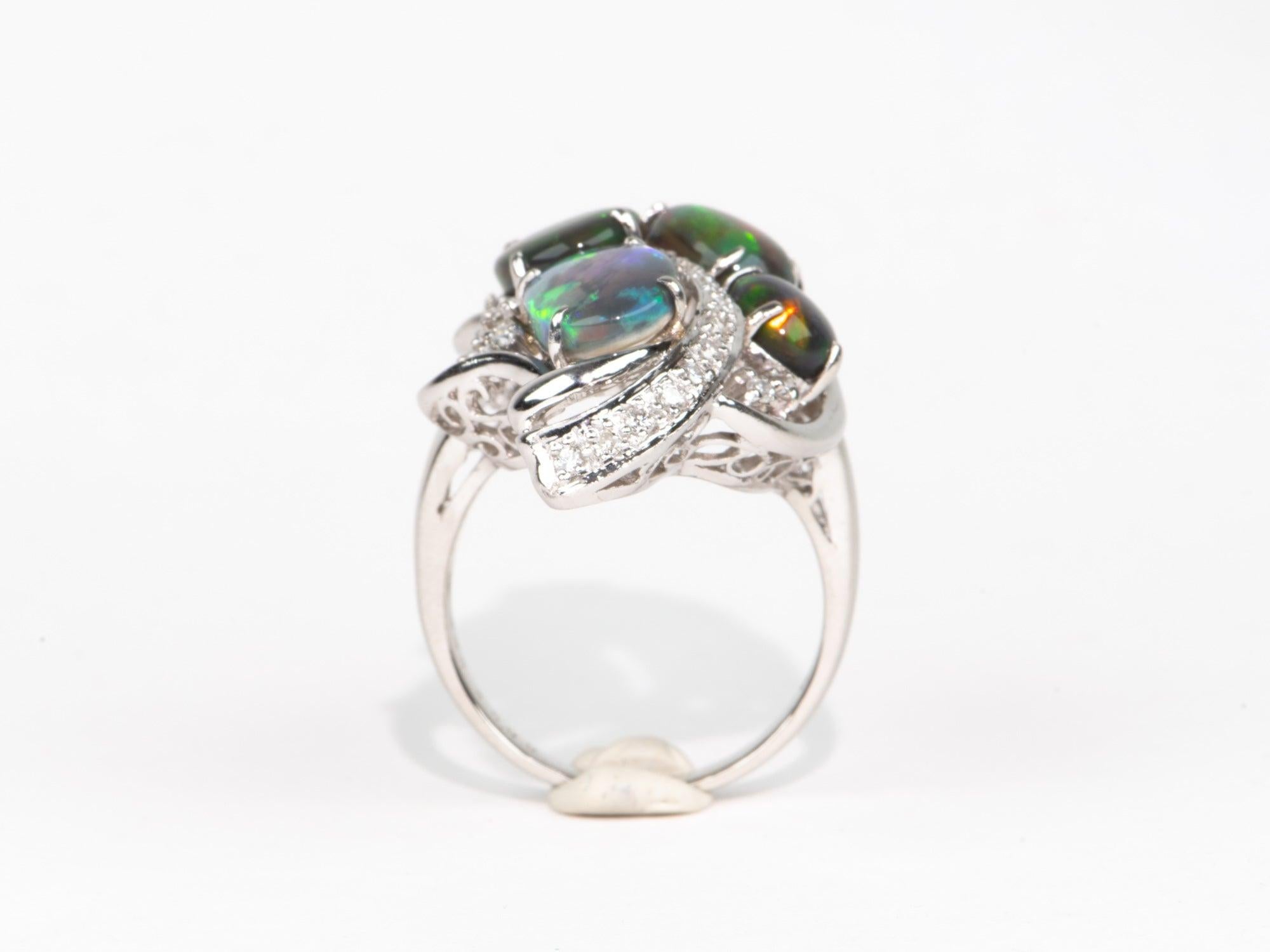 Australischer australischer schwarzer Opal und Diamant-Cluster-Ring PT900 Schwerer 14g+ V1149 im Angebot 2