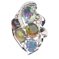 Australischer australischer schwarzer Opal und Diamant-Cluster-Ring PT900 Schwerer 14g+ V1149