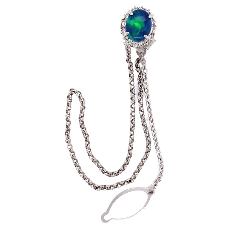 Australian Black Opal and Diamond Platinum Tie Tac Brooch Pin For