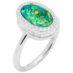 Natural Australian 2.73ct  Black Opal/Diamond Engagement Ring 18K White Gold