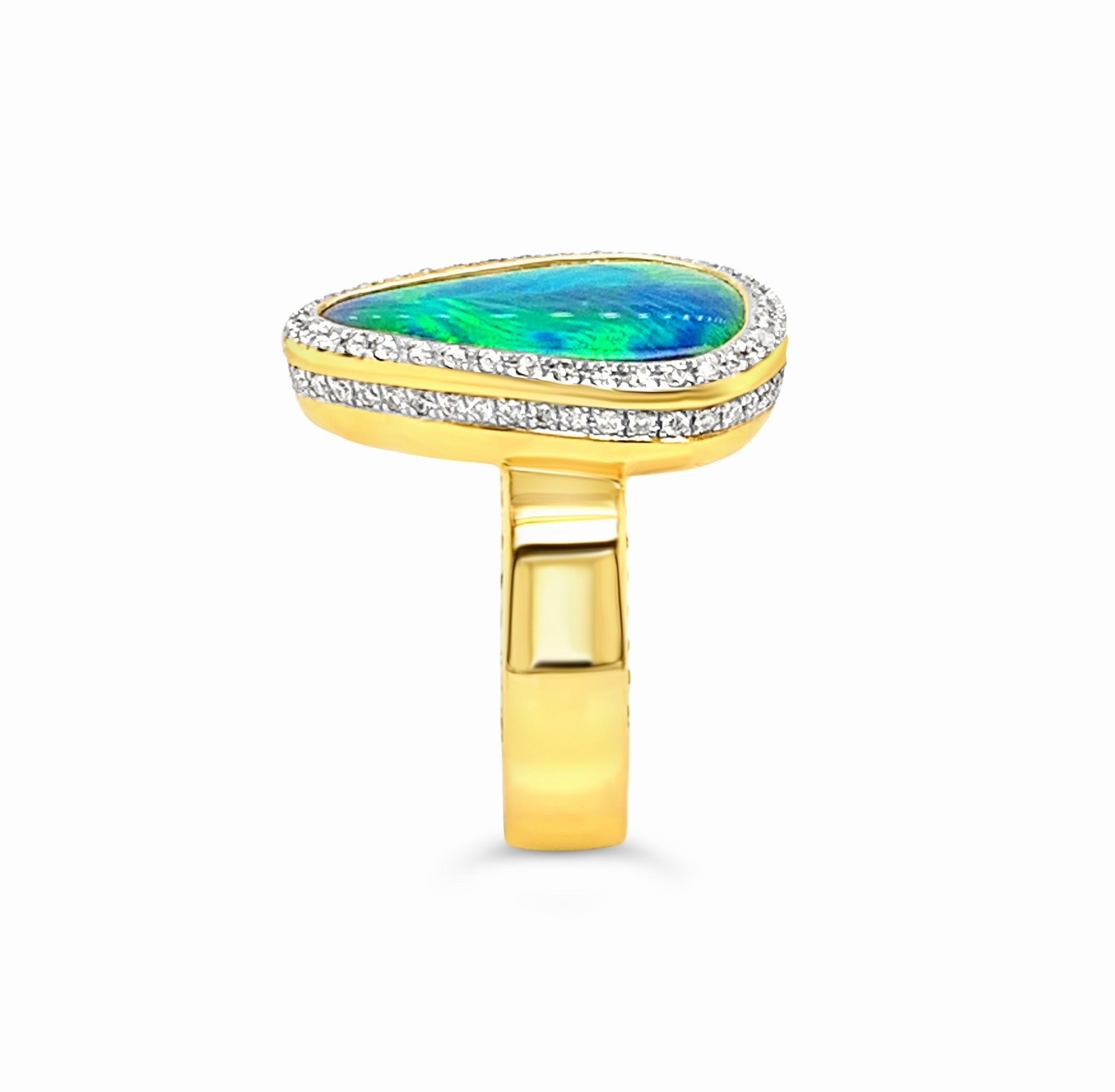 Women's Australian 5.03ct Black Opal and Diamond Cocktail Ring in 18K Yellow Gold