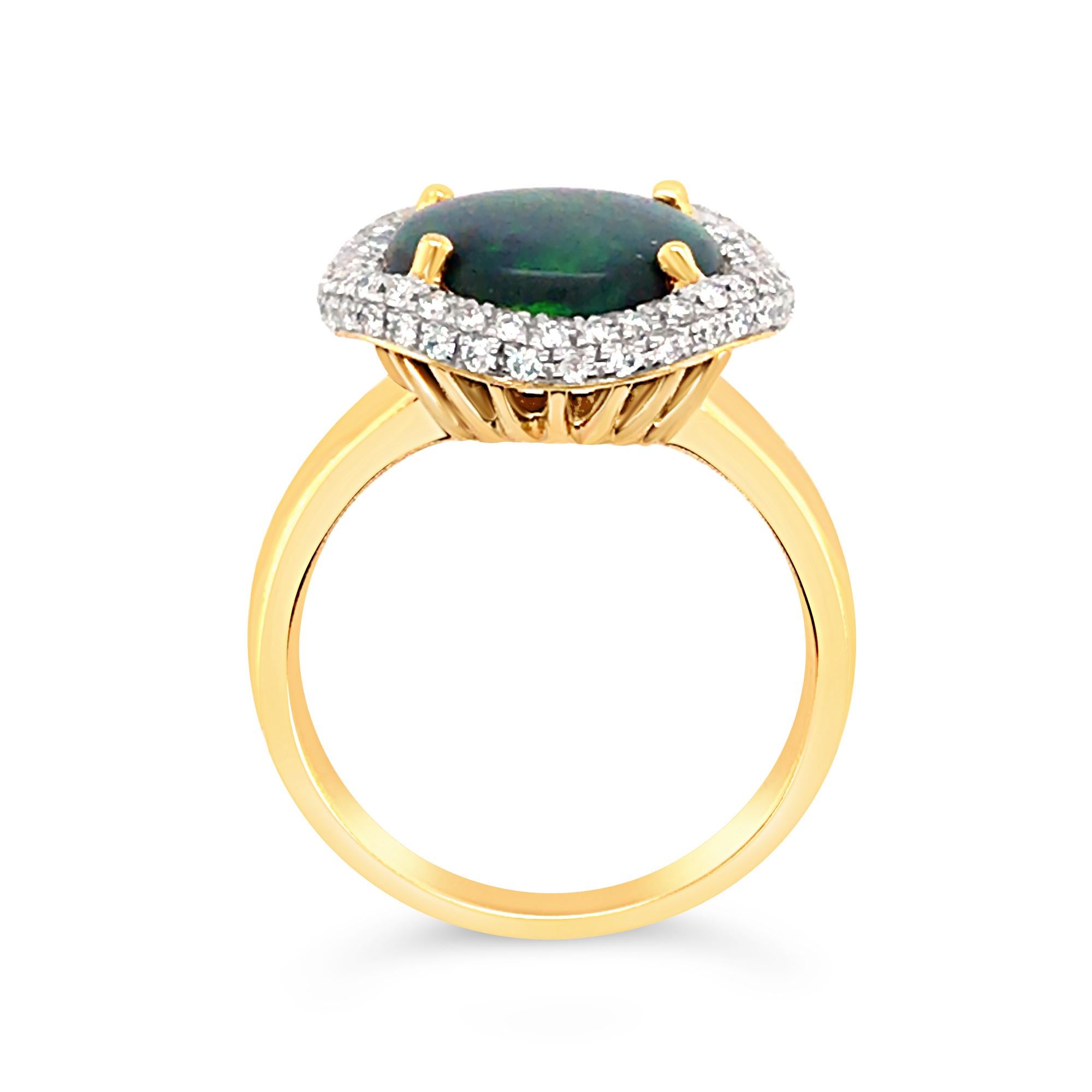 Contemporary Natural Australian 4.34ct Black Opal/Diamond Engagement Ring 18K Yellow Gold