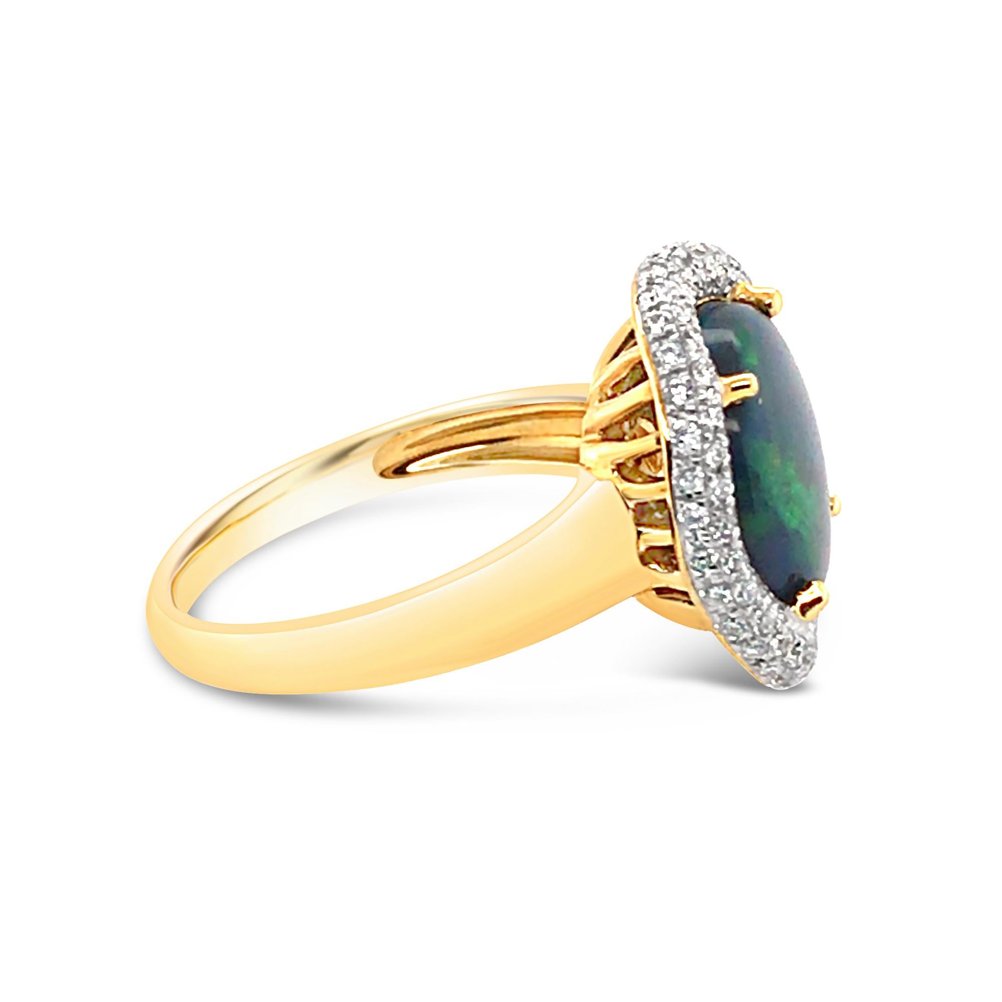 Cabochon Natural Australian 4.34ct Black Opal/Diamond Engagement Ring 18K Yellow Gold