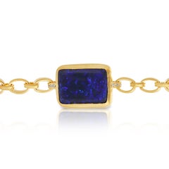 Australian Black Opal Bracelet on Handmade 18k Matte Gold Chain