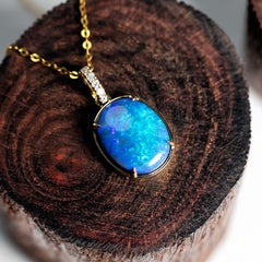 Australian Black Opal & Diamond 14K Yellow Gold Pendant Necklace