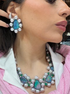 Australian Black Opal & Diamond 18k Gold Collar Necklace & Earring Set