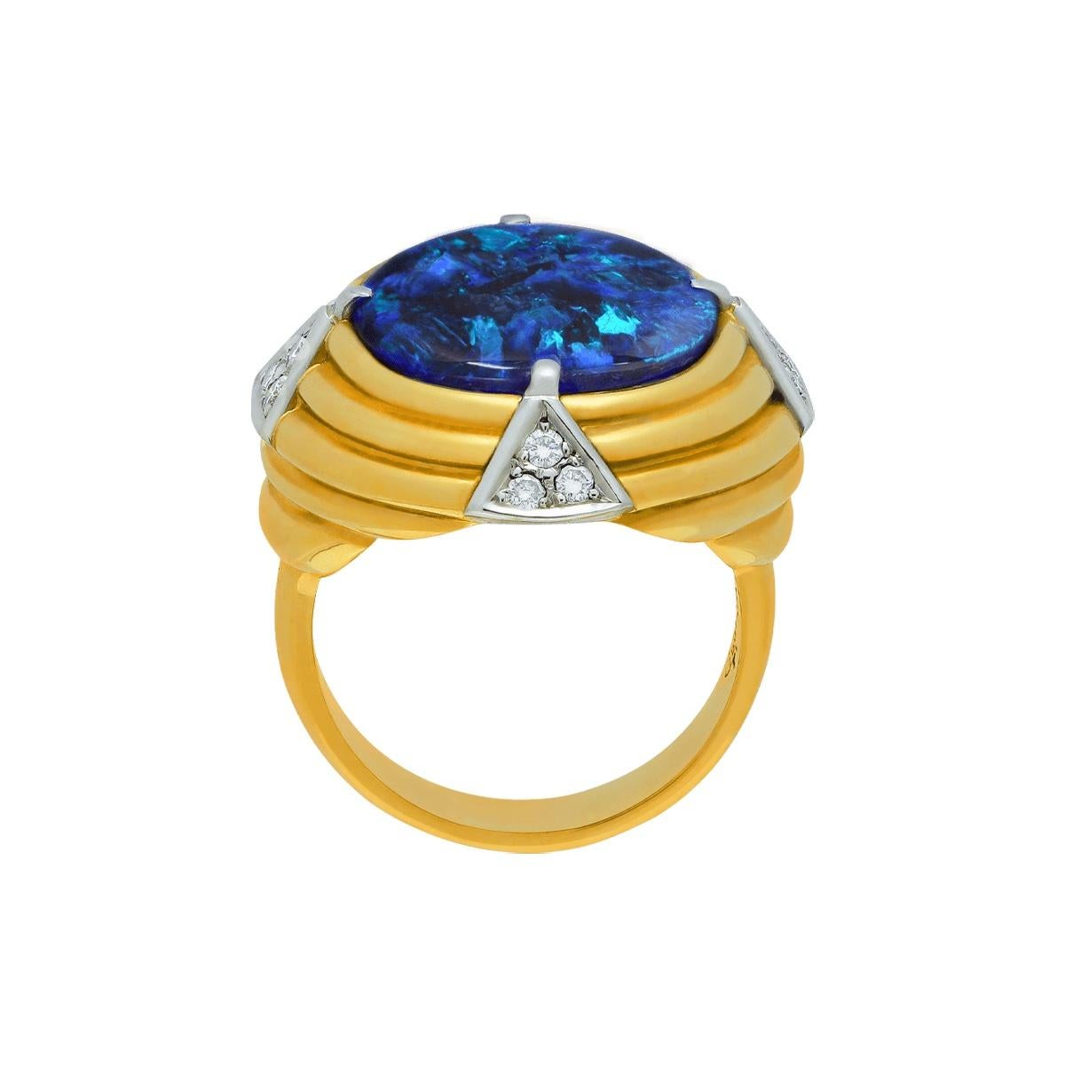 Australischer australischer Ring aus 18 Karat Gold und Platin mit schwarzem Opal, Diamant (Art déco) im Angebot