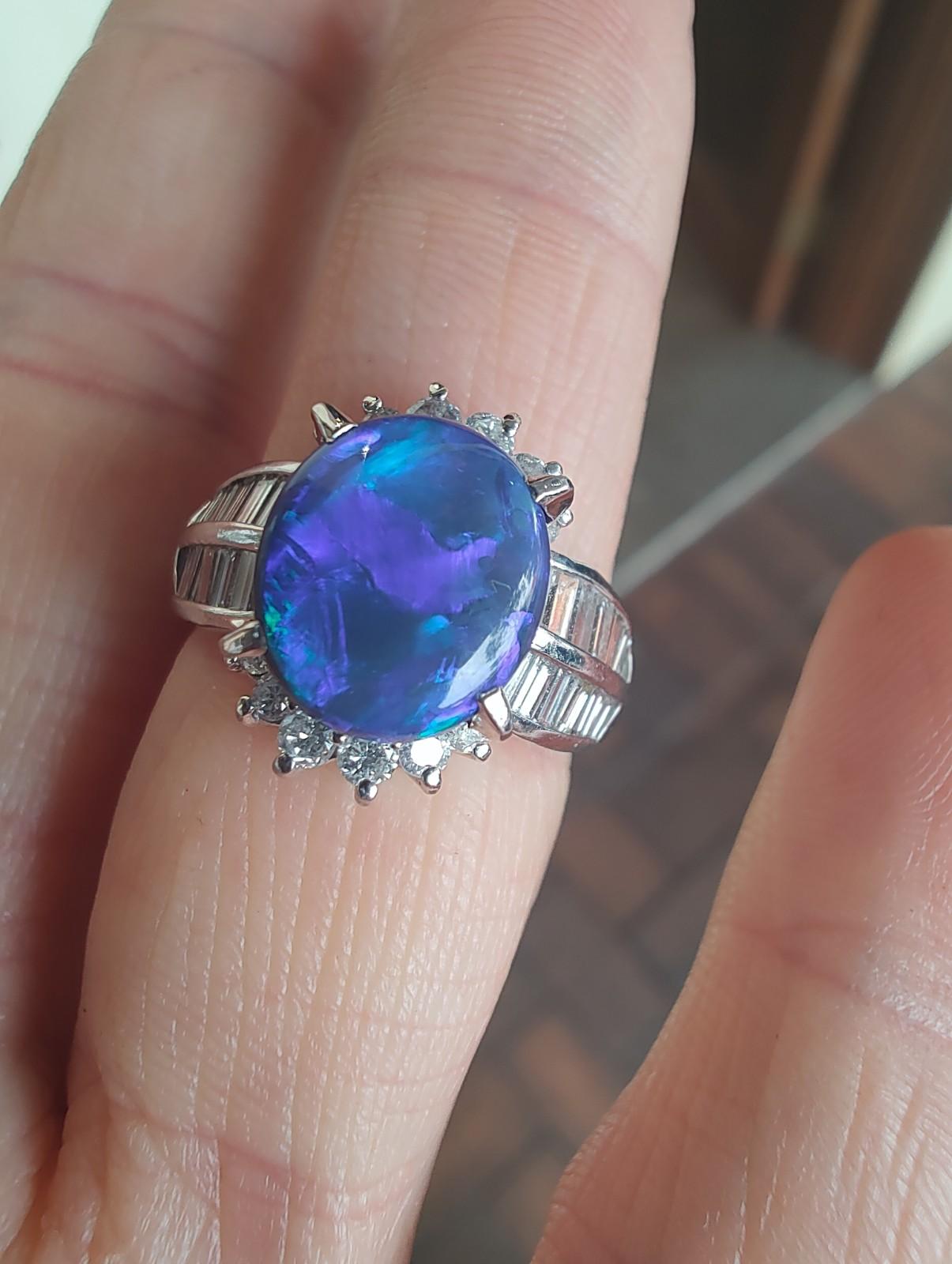 Australian Solid Black Opal Diamond Dress Ring In New Condition For Sale In LEEDERVILLE, WA