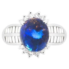 Australian Solid Black Opal Diamond Dress Ring