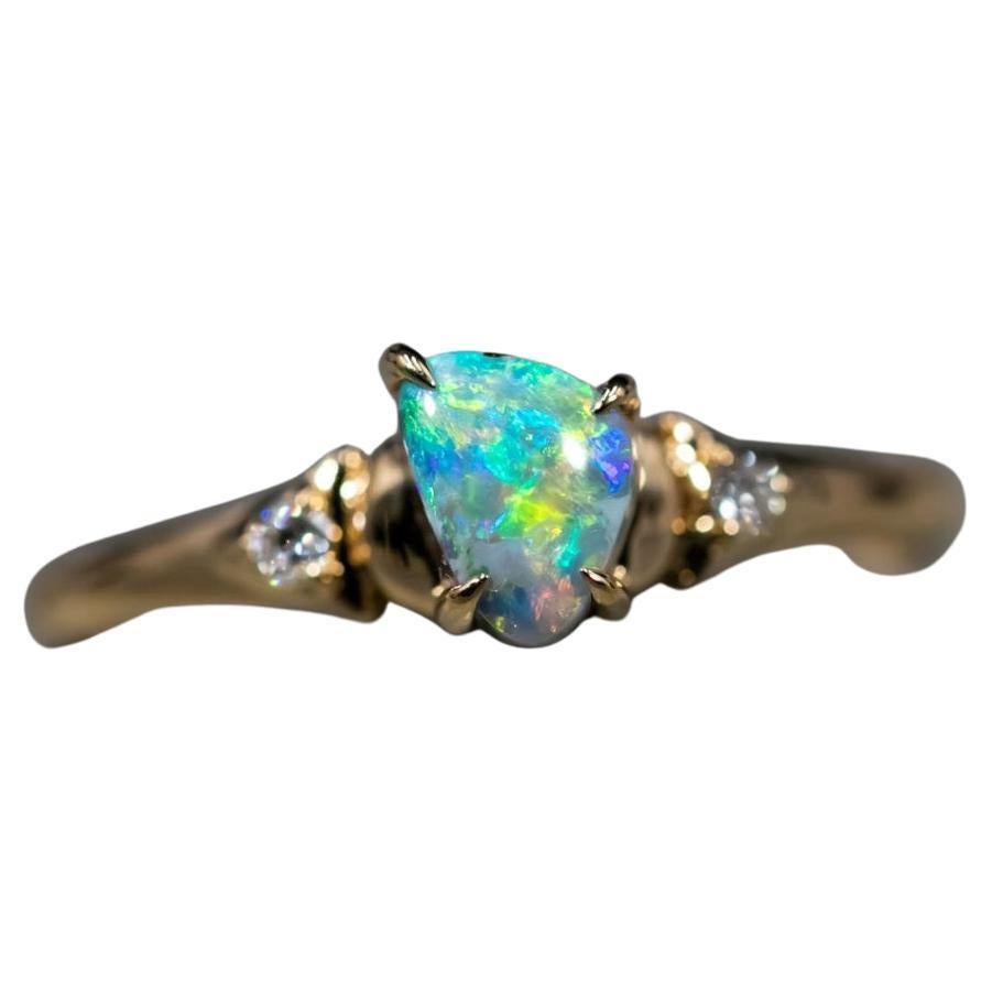 Australian Black Opal & Diamond Engagement Wedding Ring in 18k Yellow Gold