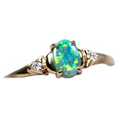 Australian Black Opal & Diamond Engagement Wedding Ring in 18k Yellow Gold