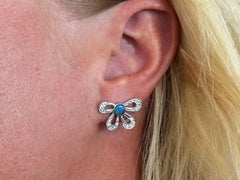 Australian Black Opal Diamond Flower Earrings 14k White Gold