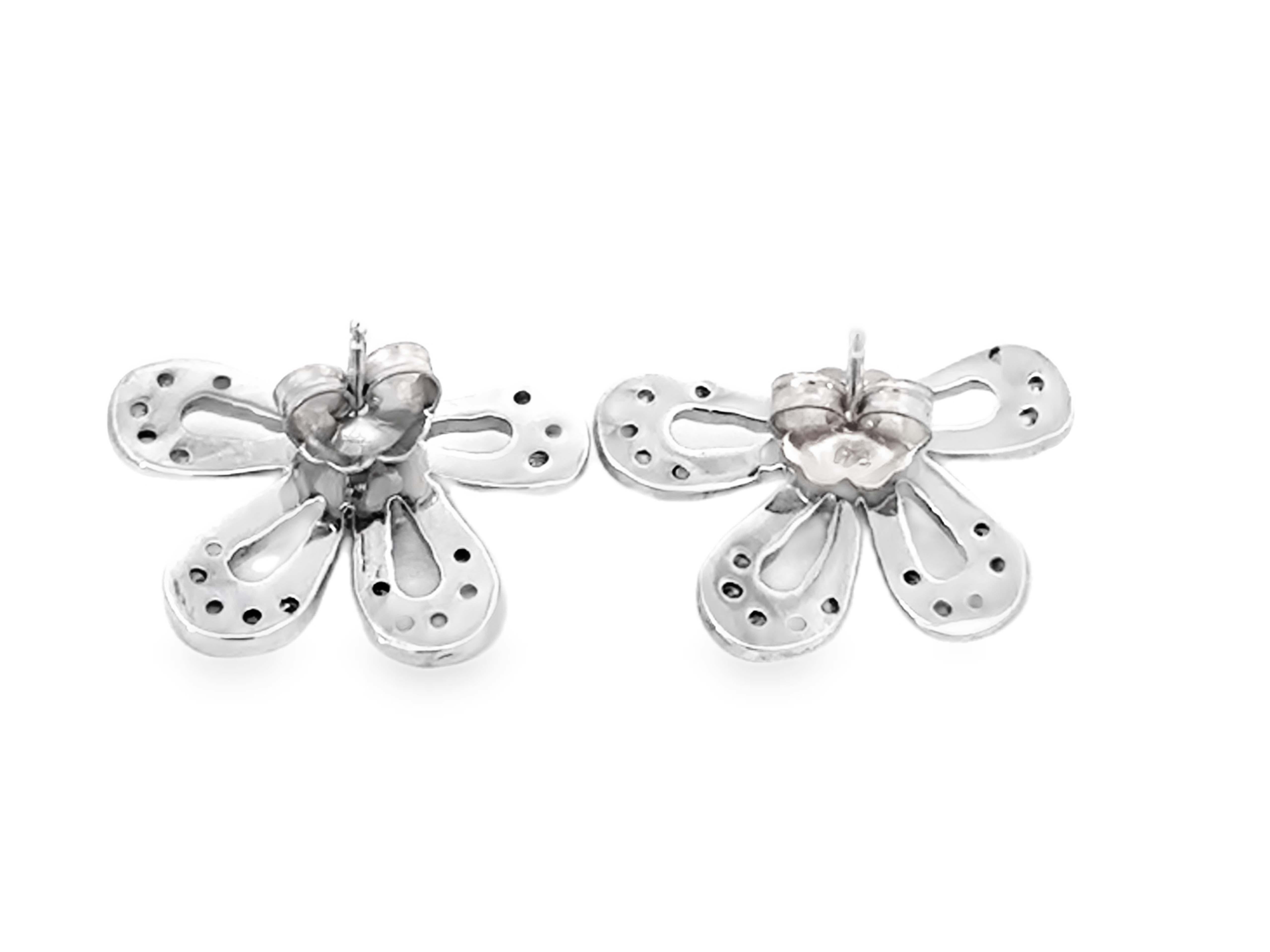 Pendientes Flor Diamante Ópalo Negro Australiano Oro Blanco 14k en venta 1