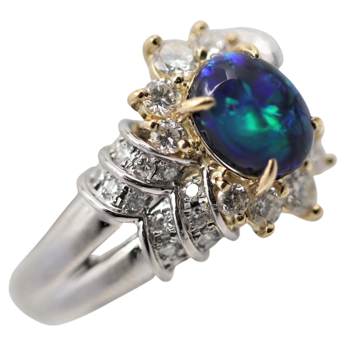 Australian Black Opal Diamond Gold Platinum Ring For Sale