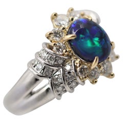 Australian Black Opal Diamond Gold Platinum Ring