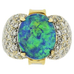 Australian Black Opal Diamond Gold Ring