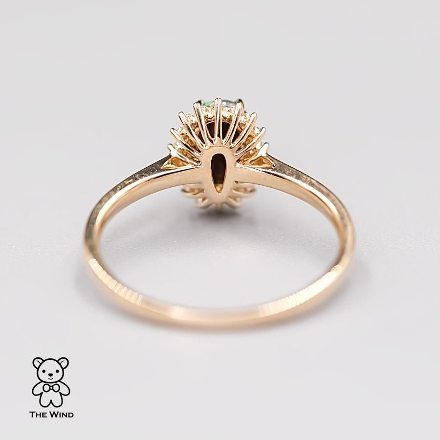 Brilliant Cut Australian Black Opal Diamond Halo Engagement Ring 18K Yellow Gold For Sale